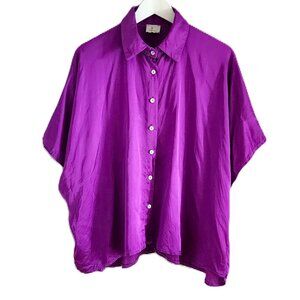 Vintage oversized short sleeve purple silk blend blouse